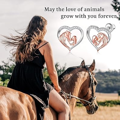 Hypoallergenic Lucky Horse Stud Earrings 925 Sterling Silver Lucky Horse in Heart earrings Embrace Horse earrings Equestrian Birthday Gift