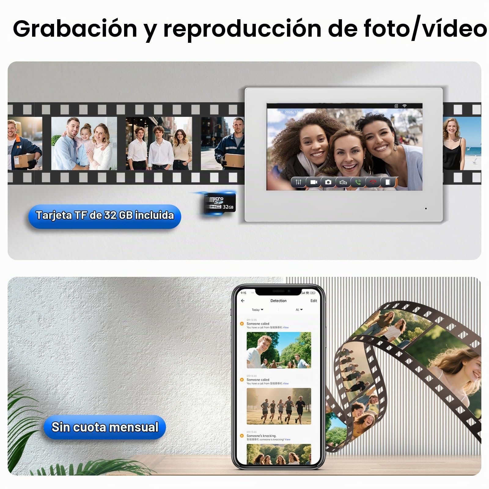 Videoportero WiFi 2 Hilos, 1080P Sistema de Videotimbre Inteligente con cable, Pantalla Táctil IP de 7" y Cámara, Detección de Movimiento, Audio Bidireccional, Desbloqueo por Tuya APP/RFID