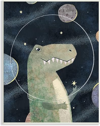 Stupell Industries Outer Space - Casco de cristal de dinosaurio con planetas galácticos, diseñado por Ziwei Li, placa de pared, 13 x 19 pulgadas,