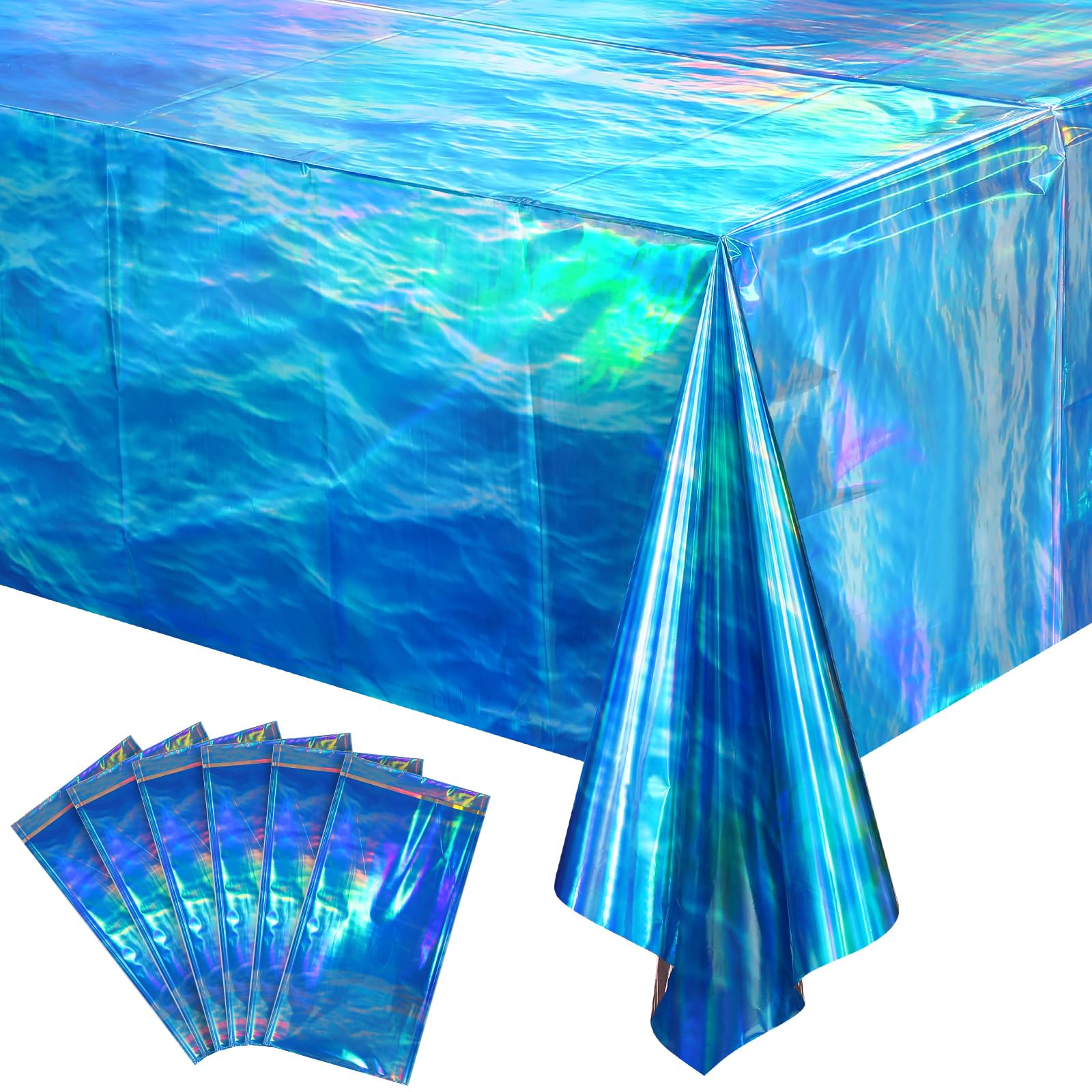 Photo 1 of Hallswl 6Pcs 54 x 108 Inch Iridescent Ocean Waves Plastic Tablecloths