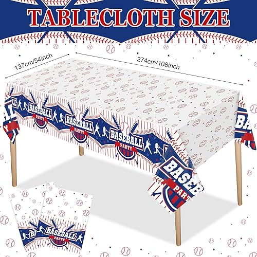 Miniatura 3 de Tatuo 171 piezas de decoración de fiesta de béisbol, incluye pancarta temática de béisbol, mantel rojo, blanco y azul, vajilla de papel de béisbol