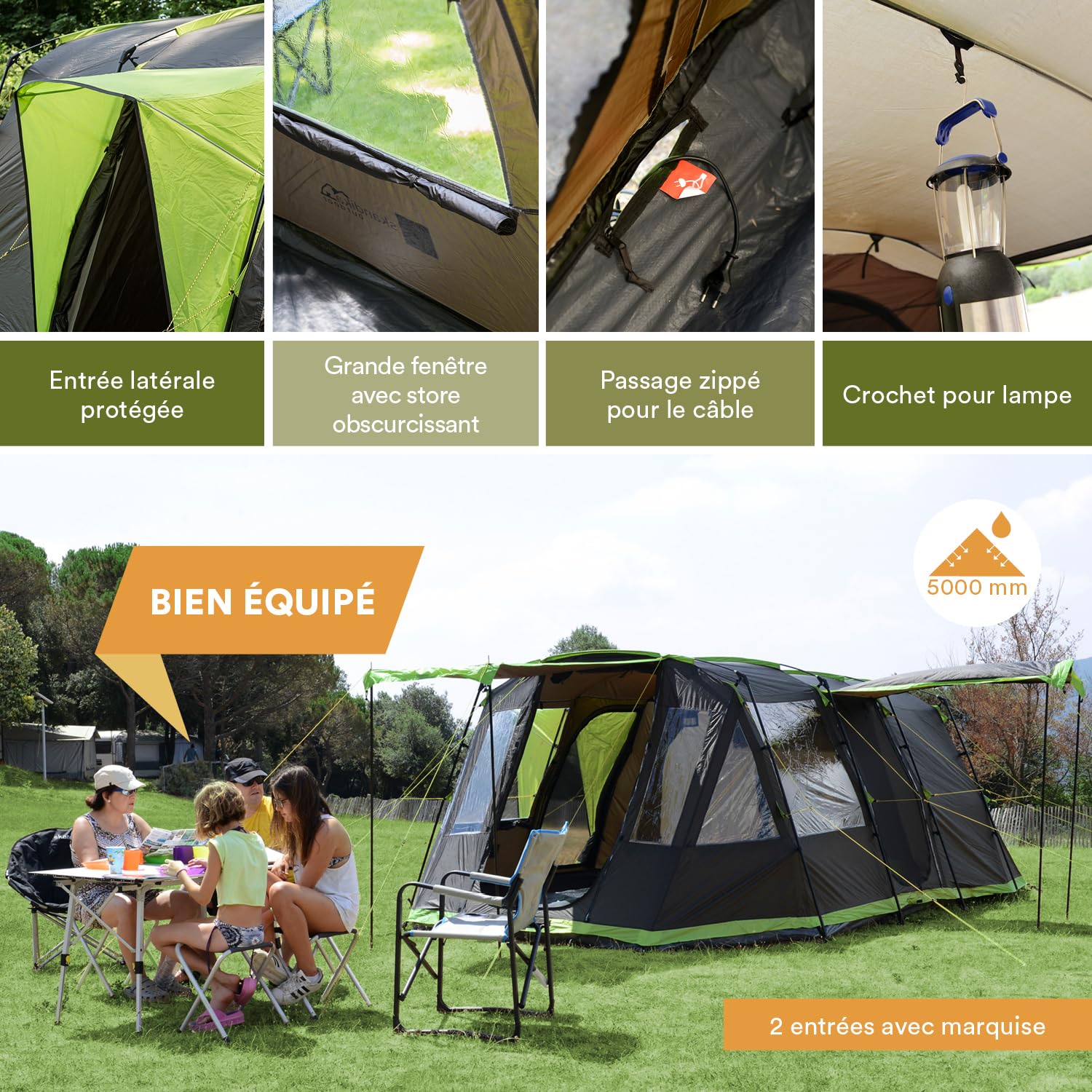 Skandika Tente Tunnel Nordland pour 4 Personnes | Tente avec Sol Cousu, étanche, Colonne d'eau 5000 mm, Hauteur 2 m, moustiquaires, avec/sans Sleeper Technology | Tente de Camping familiale