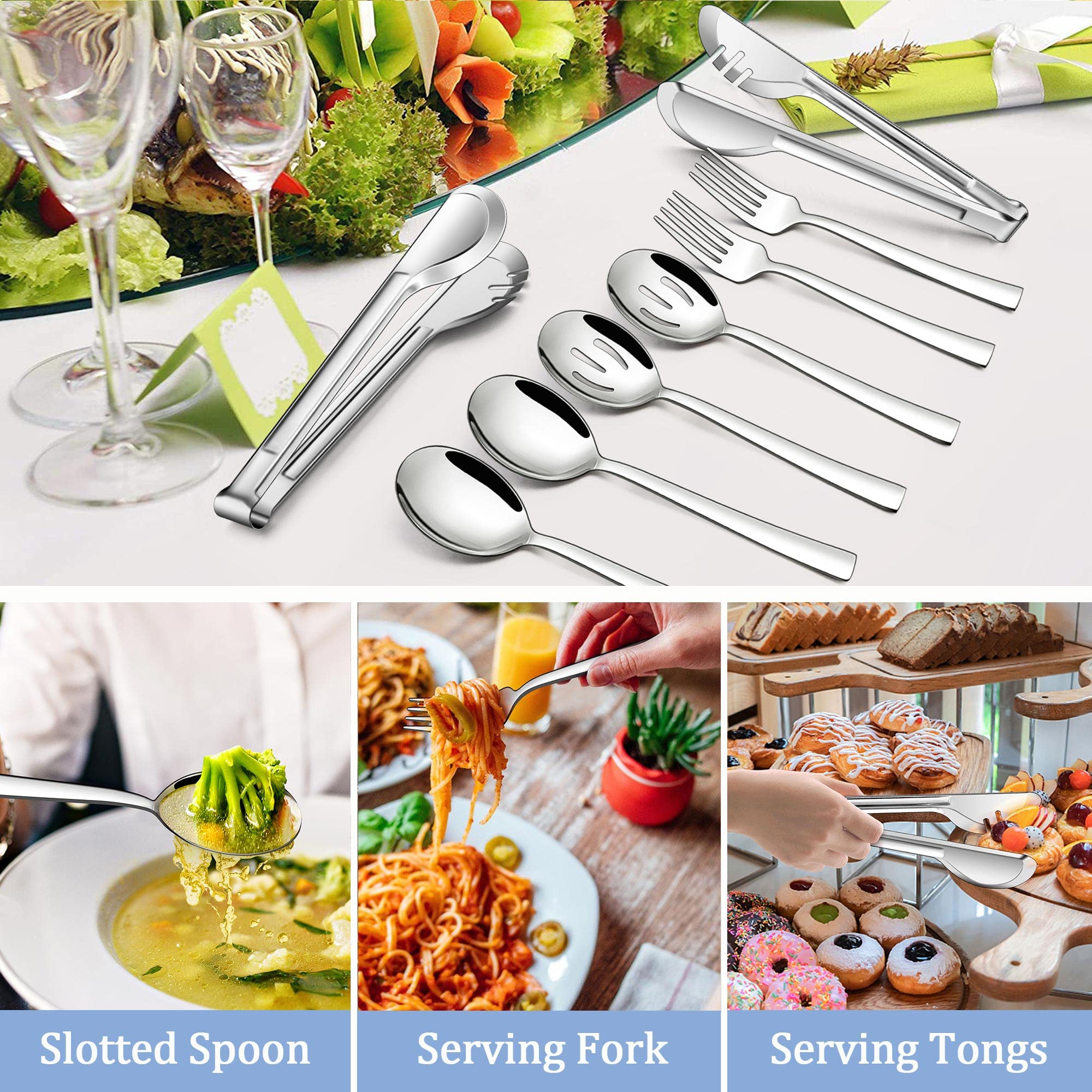 Serving Spoons 4 Pieces, Slotted Serving Spoon Large Cutlery For Catering Buffet Mirror Polished Dishwasher Safe 8 7 Inches - View #6