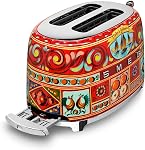 Dolce x Smeg 2 Grille-pain à tranches avec 6 Présets et fonction de dégivrage et d'un bac en croûte amovible, la Sicile est mon amour