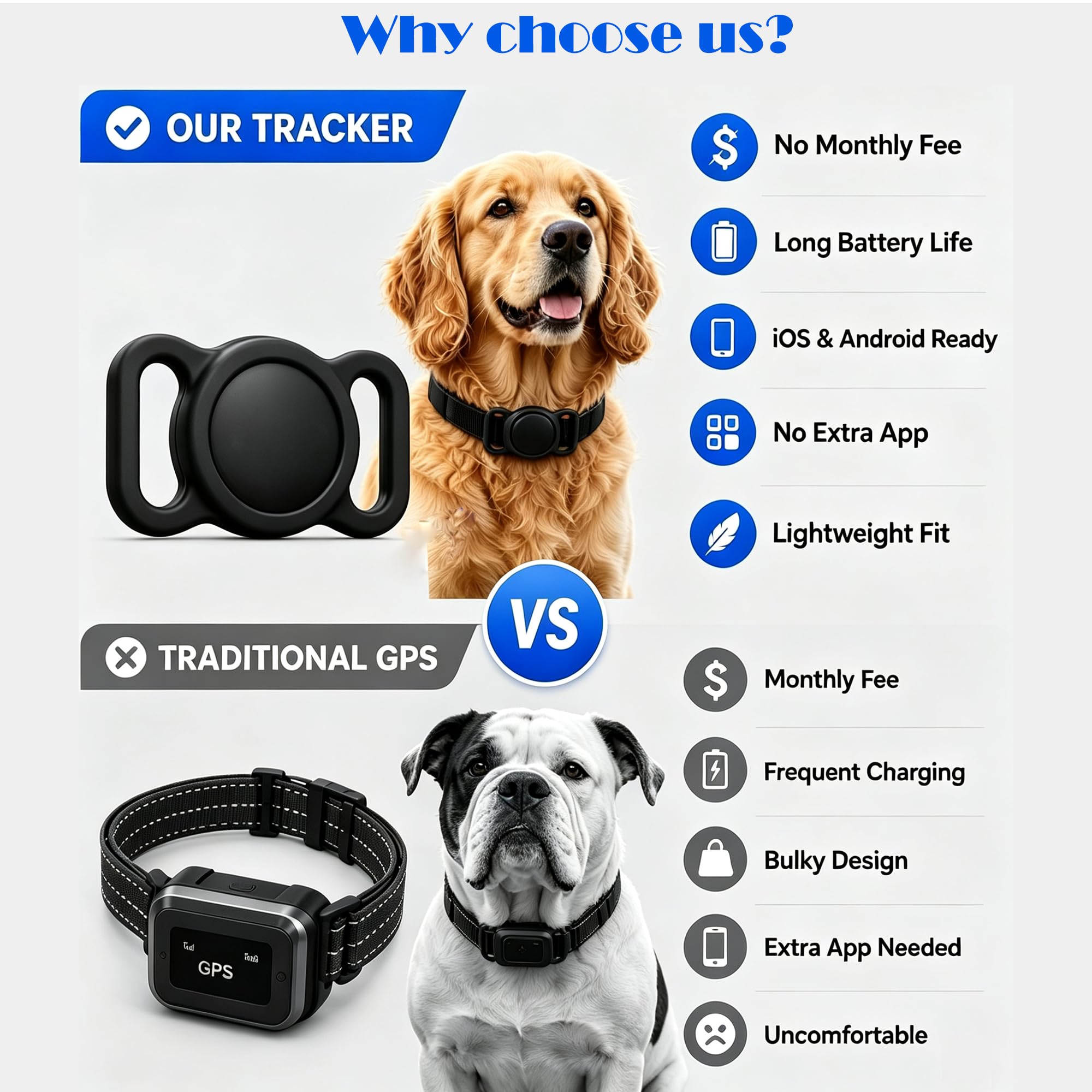 Collier de suivi de chat - Pas de frais, suivi GPS en direct, iOS et
