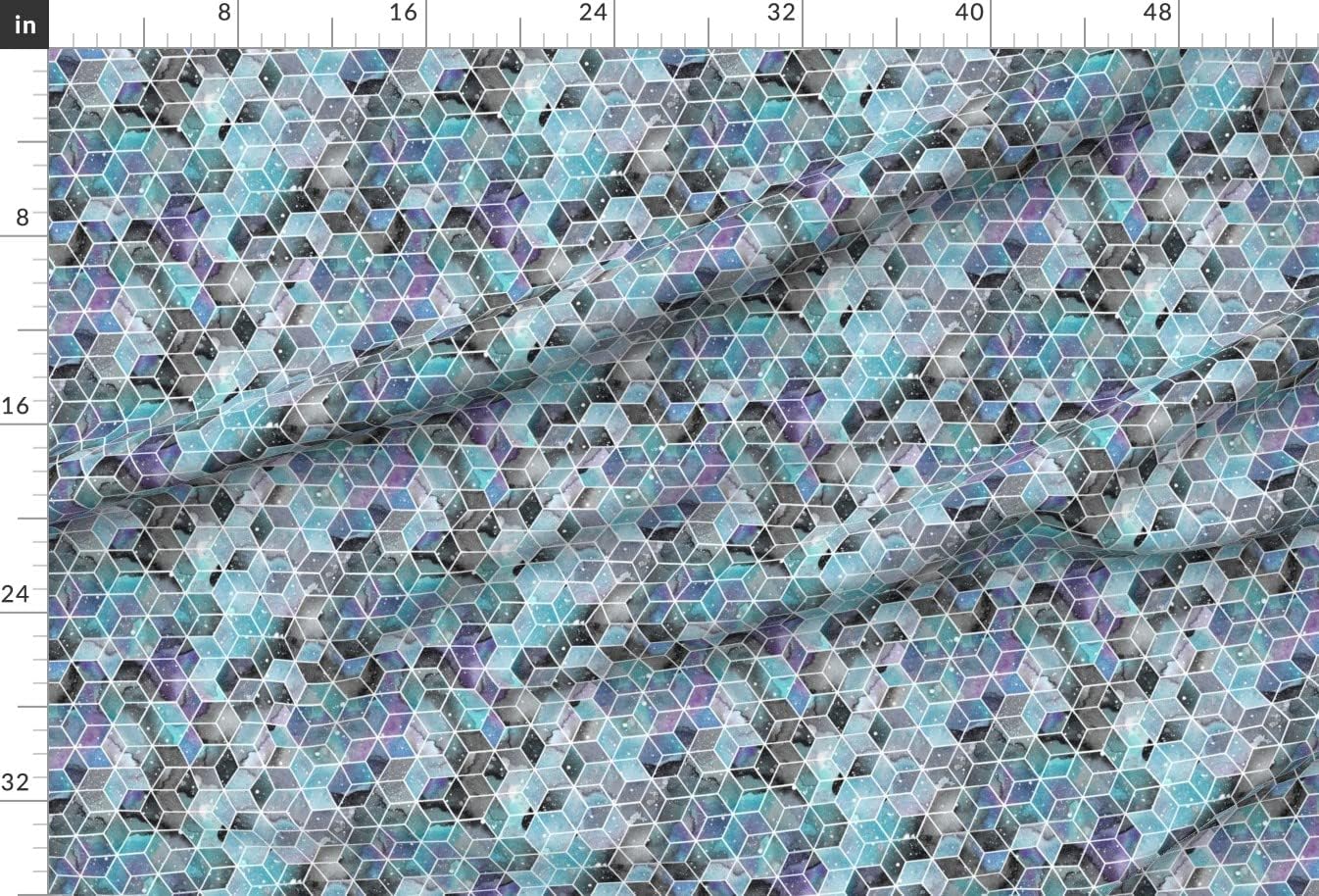 Spoonflower Fabric - Blue Watercolor Space Hexagons Hexagon Cube Geometric Printed on Upholstery Velvet Fabric Fat Quarter - Upholstery Home Decor Bottomweight Apparel