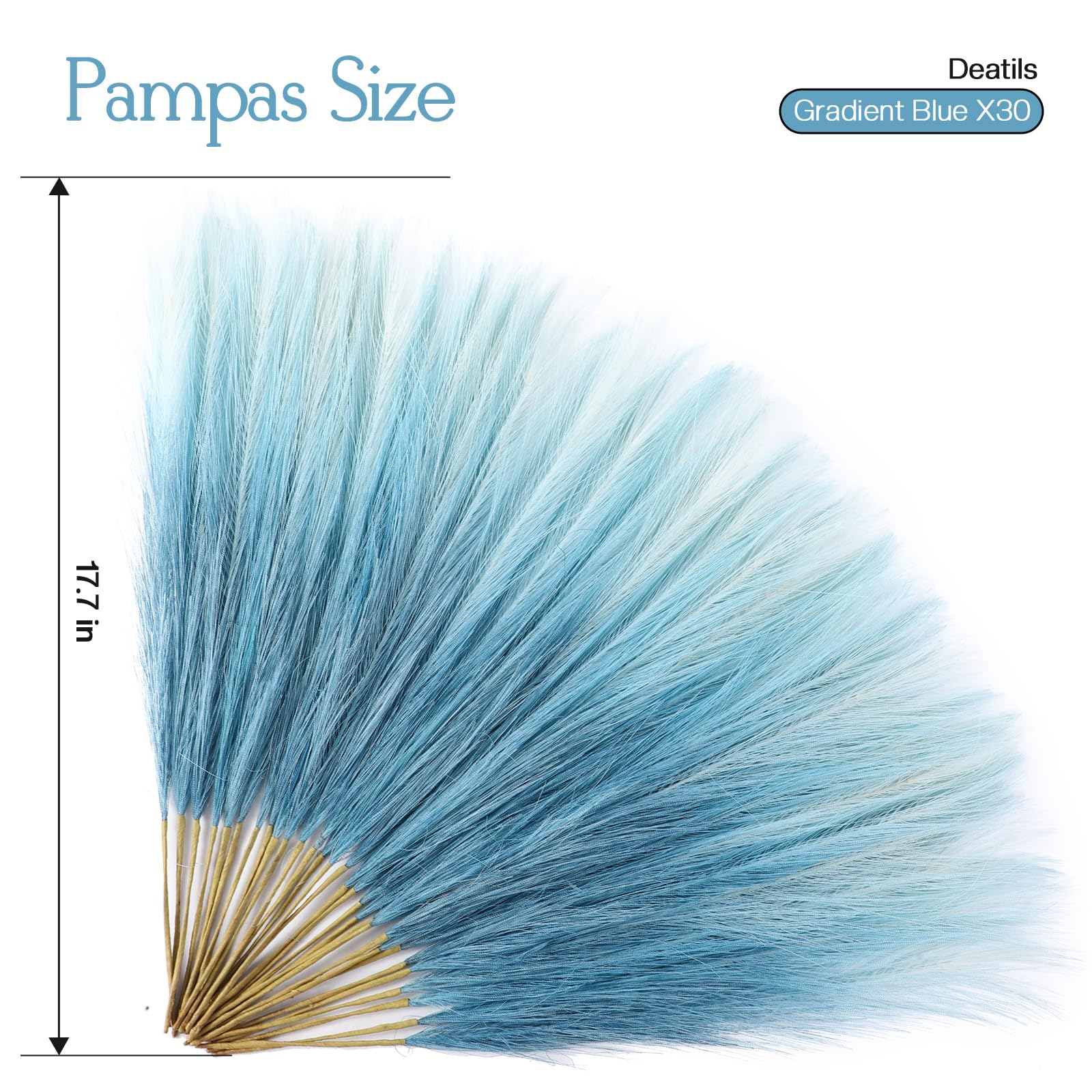 Ureymx Faux Pampasgras Dekor 17,7 Zoll 30 Stück, Pompas Gras Blumenarrangement und Vasenfüller Künstliches Pampasgras Kurz Dekor für Boho Home Hochzeit Dekoration (Farbverlauf Blau)