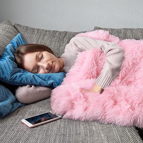 Miniatura 6 de BENRON Manta de color rosa claro, suave y peluda, de sherpa, bonita manta de piel sintética mullida y acogedora para cama, sofá y sillón, 50 x 60