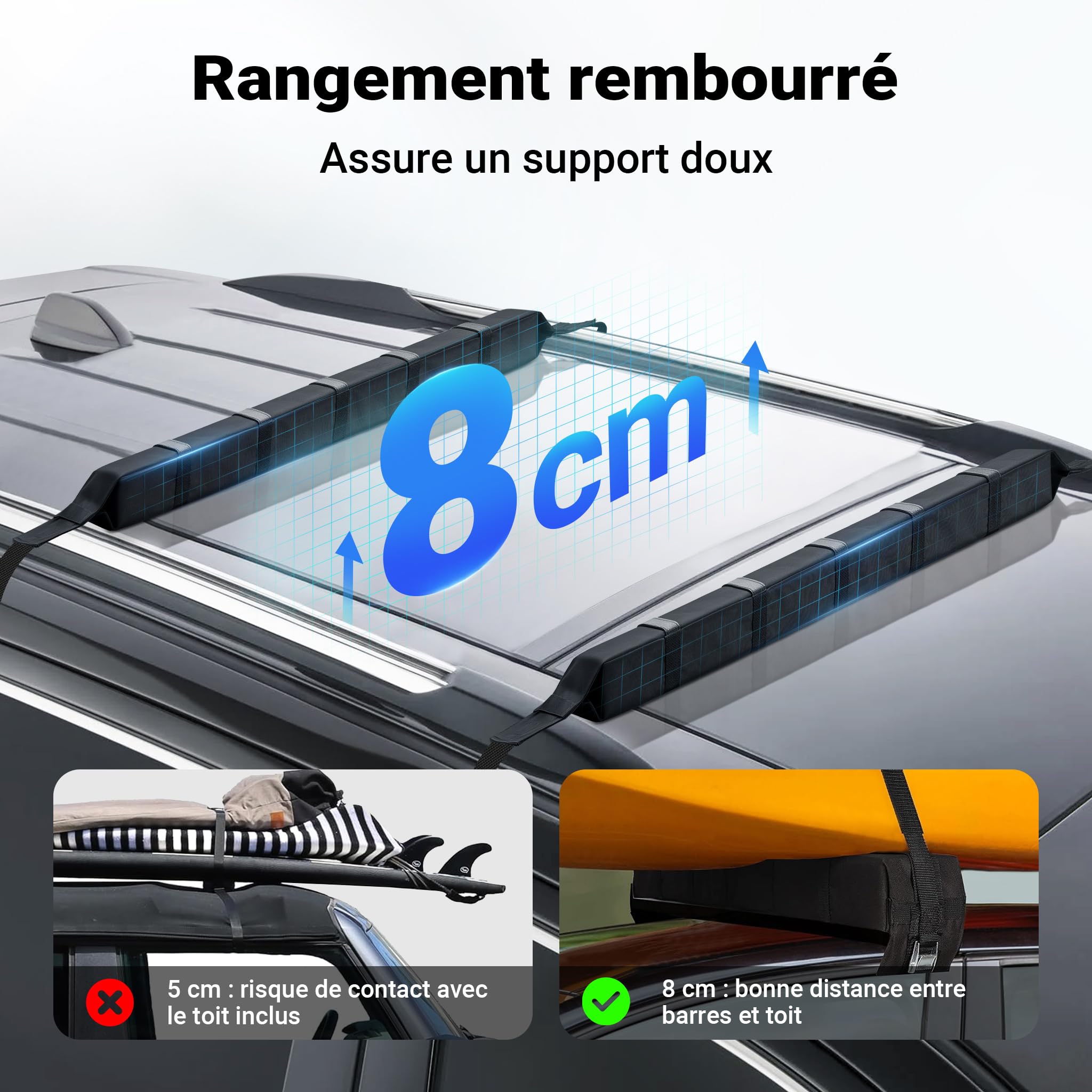WilTec Jeu de Barre de Toit transversale Universelles Noir Porte-Bagage Galerie de Voiture Support Kayak Canoë Surf Transport Sécurité Routière Automobile