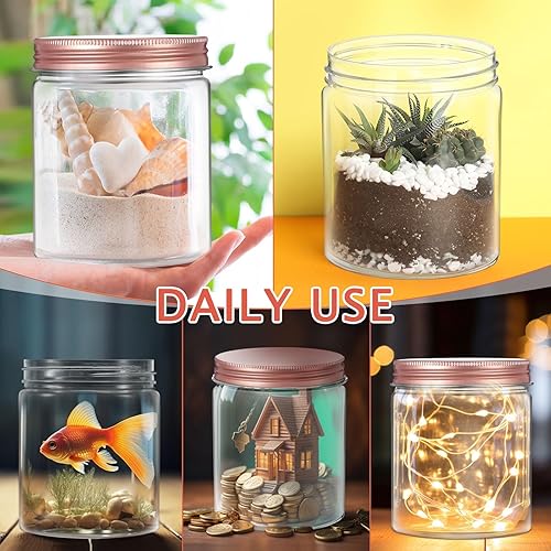 Miniatura 6 de Hushee Paquete de 24 tarros de plástico transparente de 8 onzas con tapas de oro rosa, recipientes vacíos transparentes para cosméticos de boca