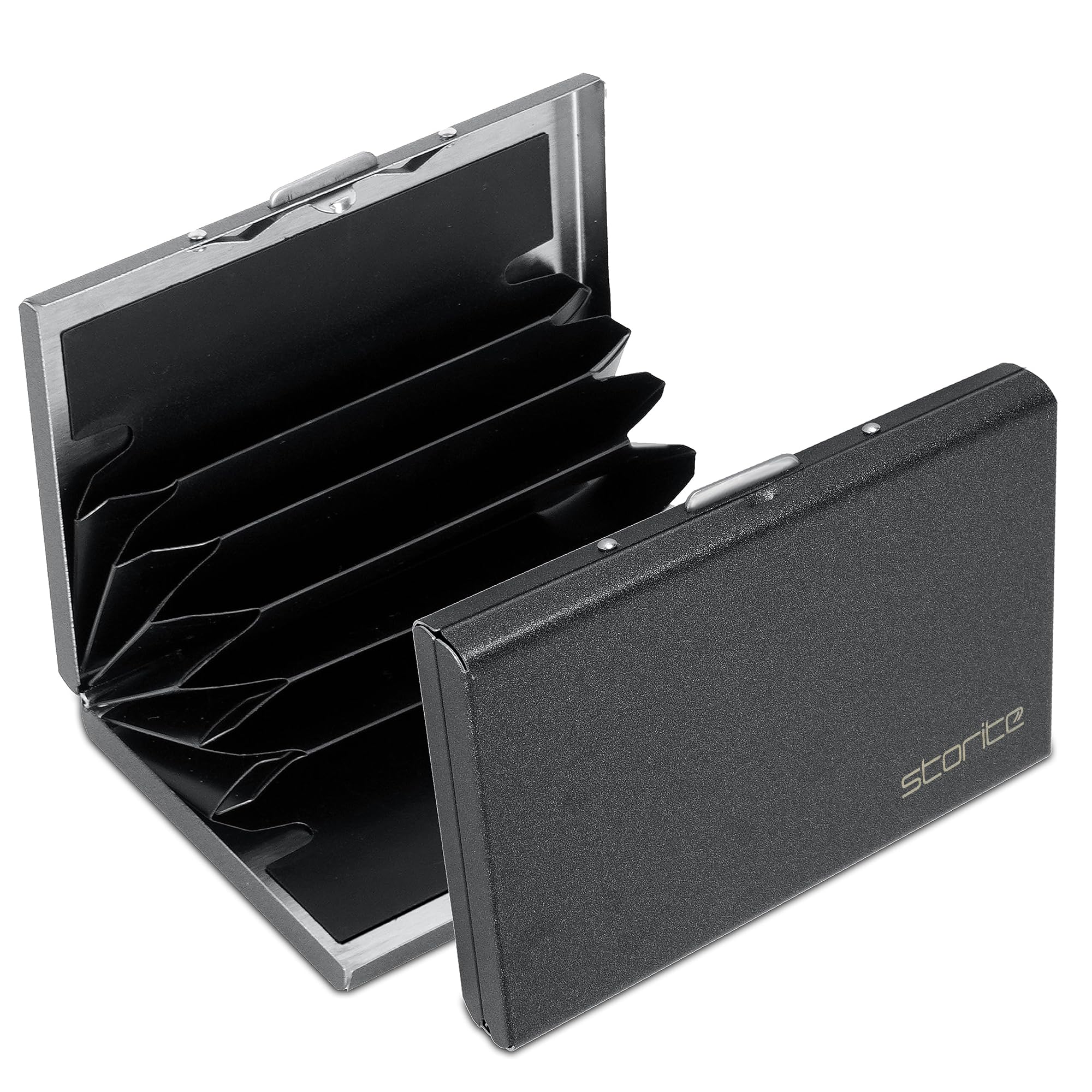 Storite6 Slots RFID Protected Metal Credit Card Holder Wallet for Men & Women (Black-Matt Finish-9.5 x 6.5 x 1.3 cm)