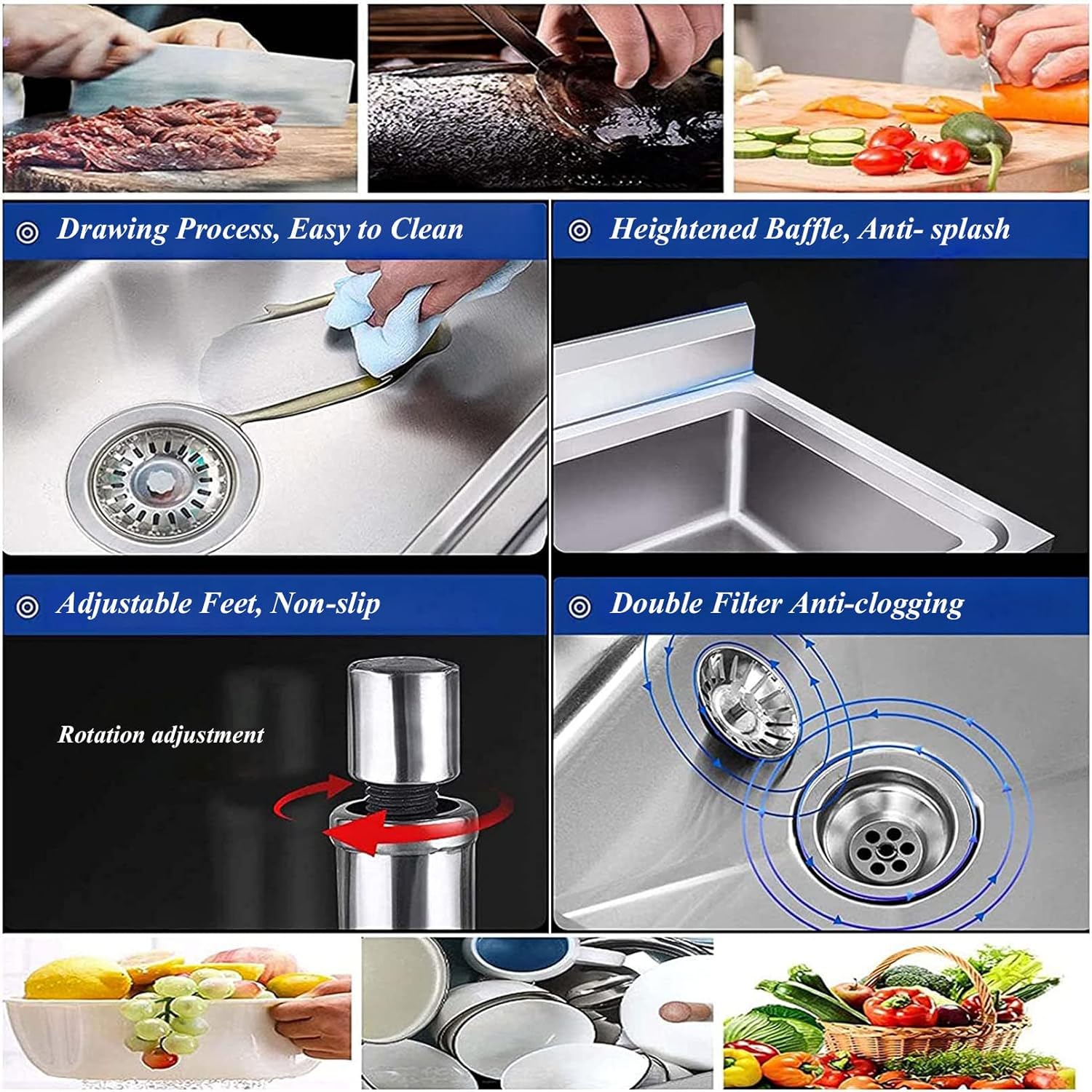 Freestanding Utility Sink Laundry Tub for Laundry Room/Garage Washing with Faucet, Stainless-Steel Single Bowl Slop Sink Wash Station for Indoor Outdoor, Restaurant