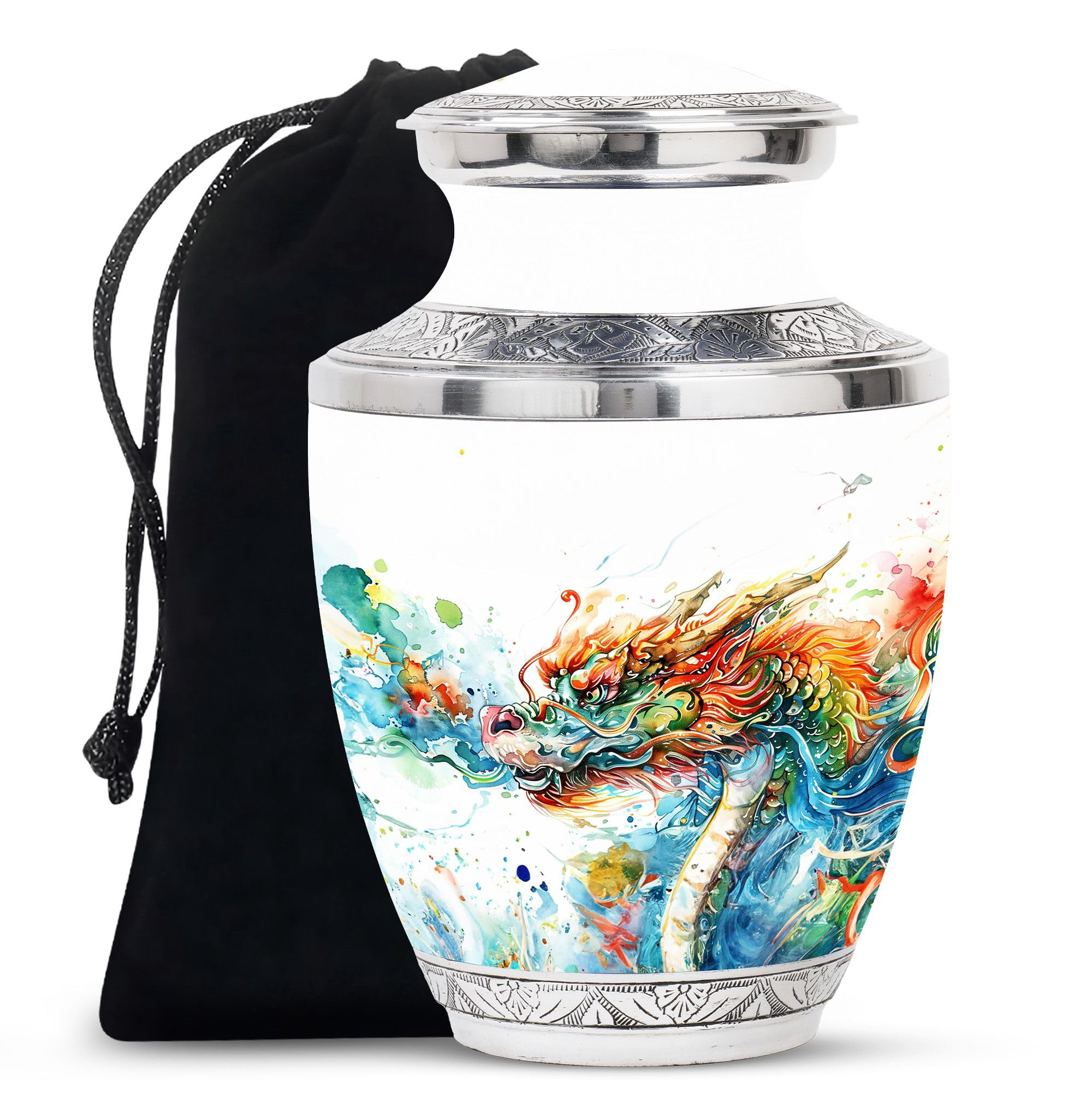 YATHABHISA Dragon Urn, Memorial for Human Remains Mom & Dad - Large with Velvet Bag - Urn for Human Ashes - Cremation Urn for Adult Men & Women - Funeral Urn - Decorative Urns for Ashes