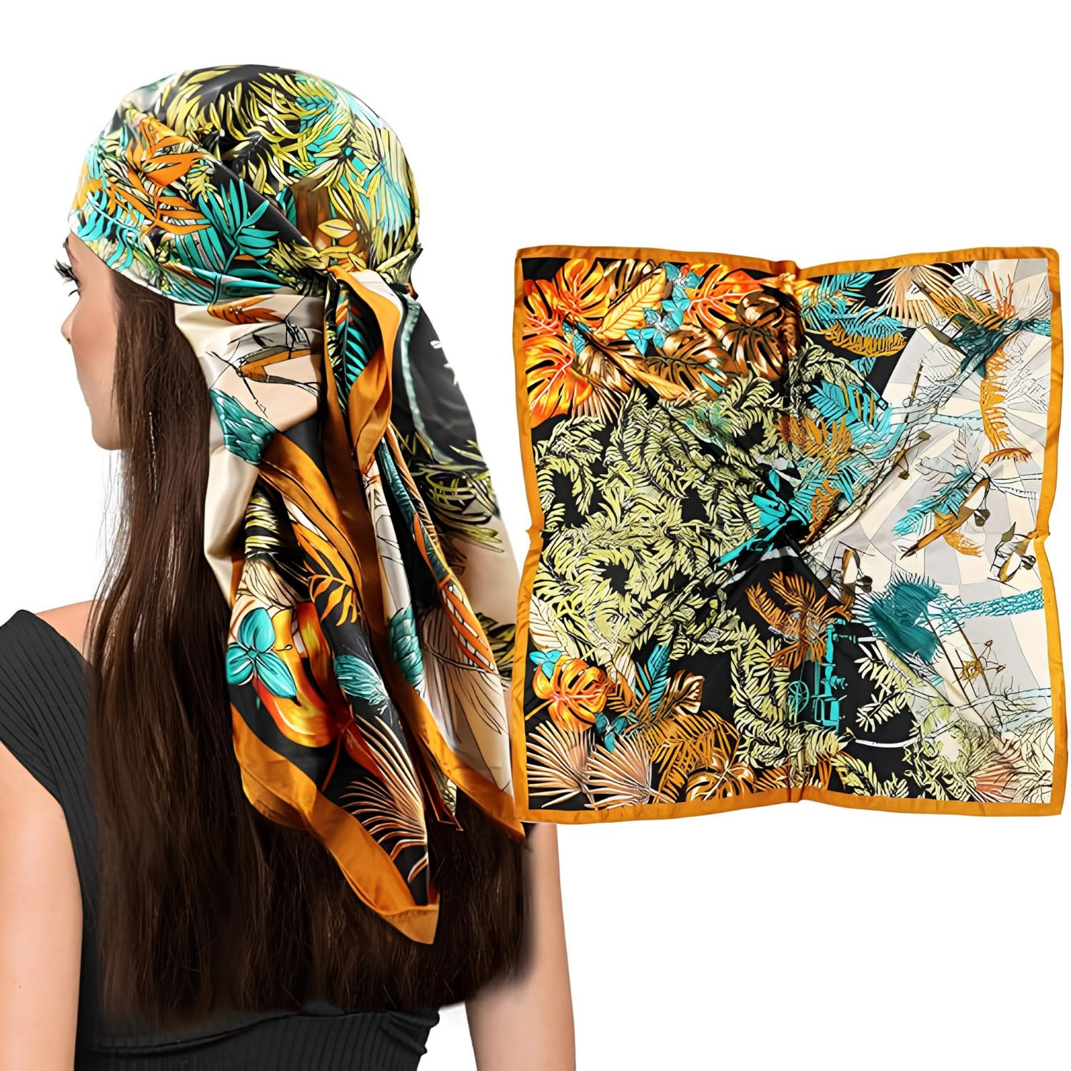 Silk Like Satin Scarf for Women Large Square, Lightweight-image-39