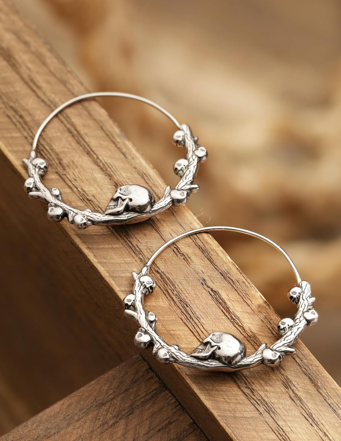 HAQUIL Gothic Punk Biker Skull on Tree Brance Hoop Earrings, Goth Jewelry Gift for Men and Women - Image 3