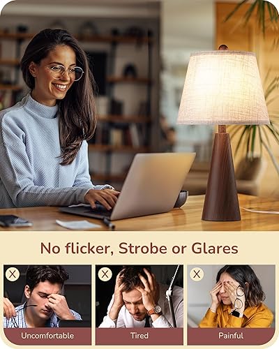 Miniatura 3 de EDISHINE Lámpara de mesa bohemia de 21.85 pulgadas, lámpara de noche de granja, base de metal de grano de madera roja de transferencia de agua,