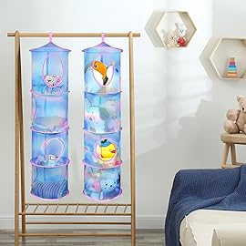 Basumee Stuffed Animals Net or Hammock 2 Pcs Stuffed Animals Storage Toy Net Hammock for Plushies Storage Organizer Mesh Kids Girls Room Decor, Blue Teal, 4 Tiers