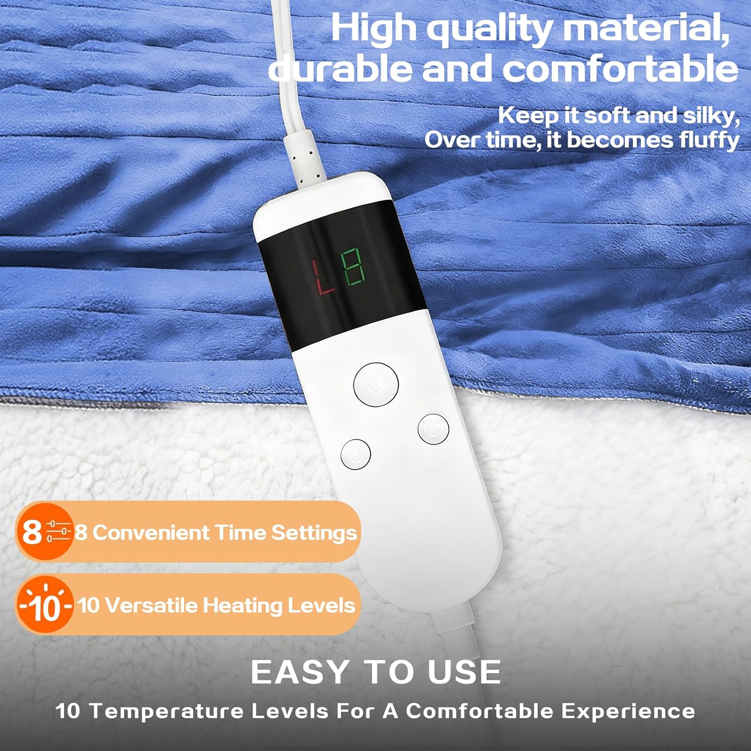 Electric Heated Blanket Throw Size 50''x60''-Control Heating Blanket, Soft & Warm Flannel 10-Level Temperature Control, 8 Hours Auto Off, Rapid Heating & Overheat Protection