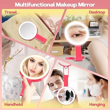 B Beauty Planet 30X/1X Magnifying Mirror with Light, Travel Makeup Mirror, Portable Foldable Vanity Mirror with Digital Display & Phone Holder, Tabletop Handhold Hanging