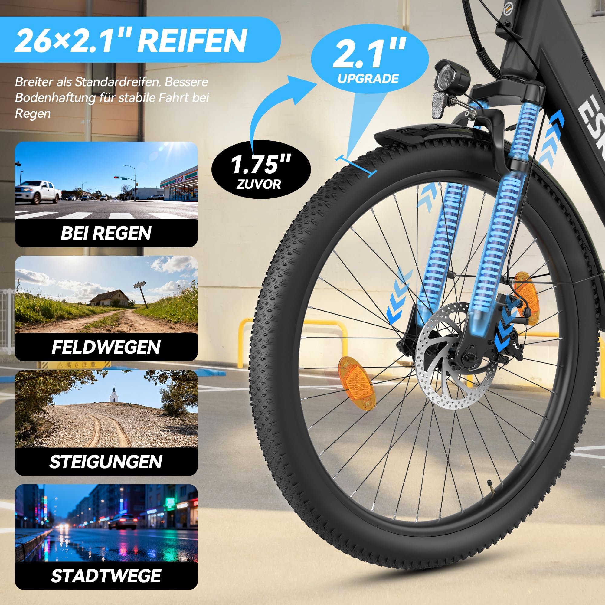 ESKUTE C100 Plus E-Bike, 26 Zoll Elektrofahrrad, E-Cityrad 250W HeckMotor, 36V 13Ah Wechselakku,bis zu 80km, LCD-Display, Tiefeinsteiger E-CityBike Für Damen und Herren Erwachsene