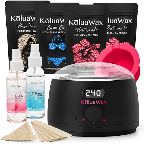 KoluaWax Premium Waxing Kit for Women - Beginner Friendly - Complete Wax Kit that includes 14oz of Wax Beads, Applicator, Pre and Post Care, Suitable for Sensitive Skin (Black) - Mothers Day Gifts