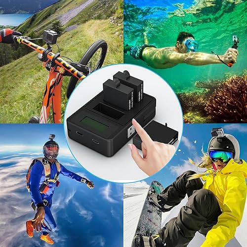 Miniatura 5 de Paquete de 3 baterías de repuesto para GoPro Hero 8, accesorios de cargador rápido con monitor digital, baterías de 1800 mAh, compatibles con GoPro