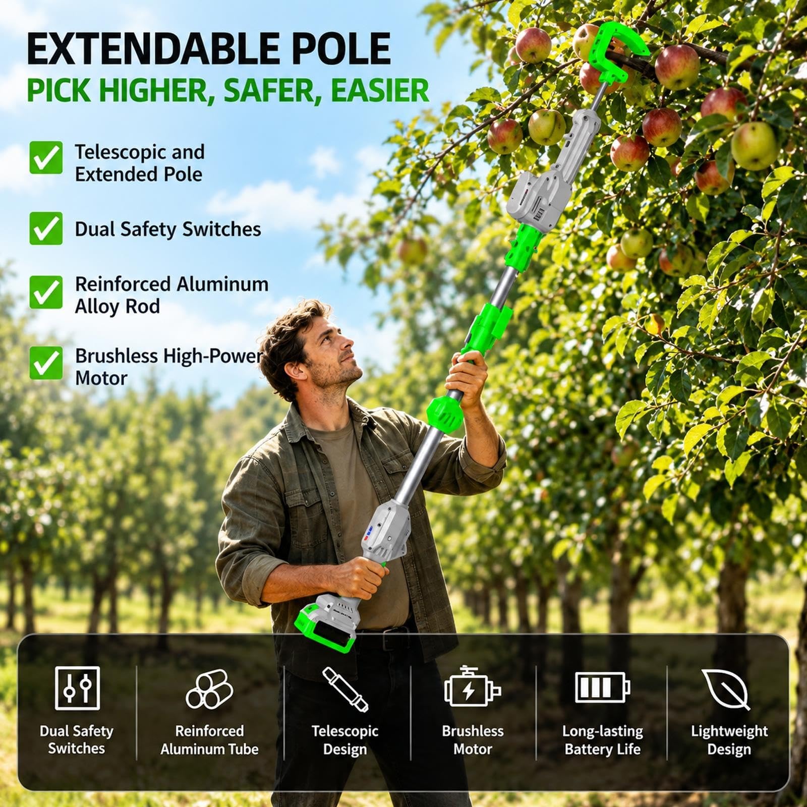 Recolector De Frutas Eléctrico Inalámbrico, Cosechadora Aceitunas Eléctrica