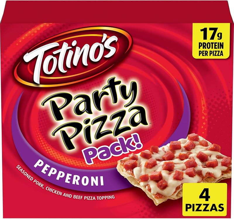 Paquete de pizza para fiesta de pepperoni de Totino's, pizza congelada, 4 unidades, 40,8 oz | Cobertura de pepperoni cortado en cubitos, buena fuente de proteínas, queso más derretido, listo para horno en menos de 20 minutos