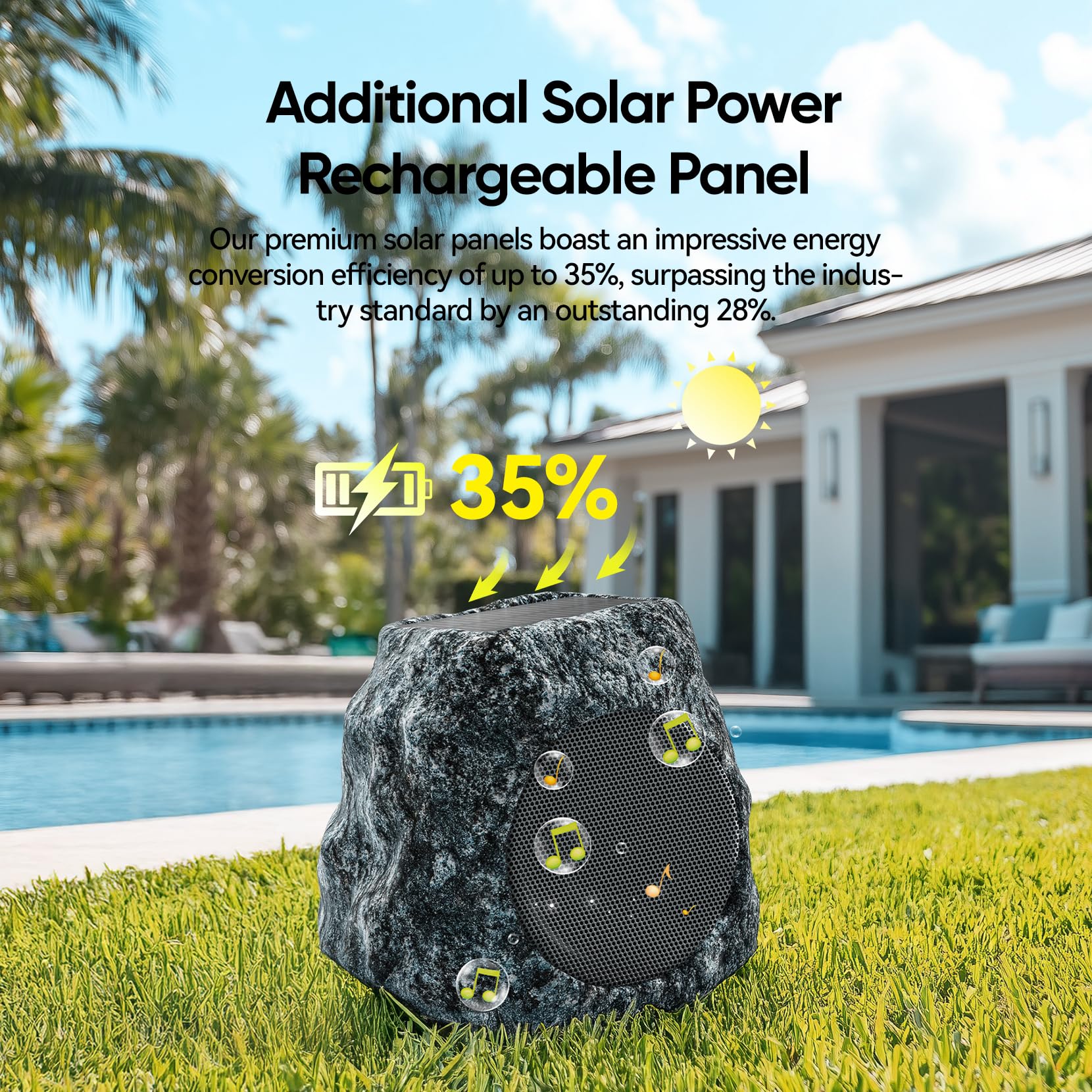 Set 2 Altoparlanti Rock Outdoor 60W Con Pannello Solare – Bassi Profondi, IPX7 Impermeabile, Bluetooth 5.4, Multi-Sync Fino A 100 Unità, Per Giardino E Piscina