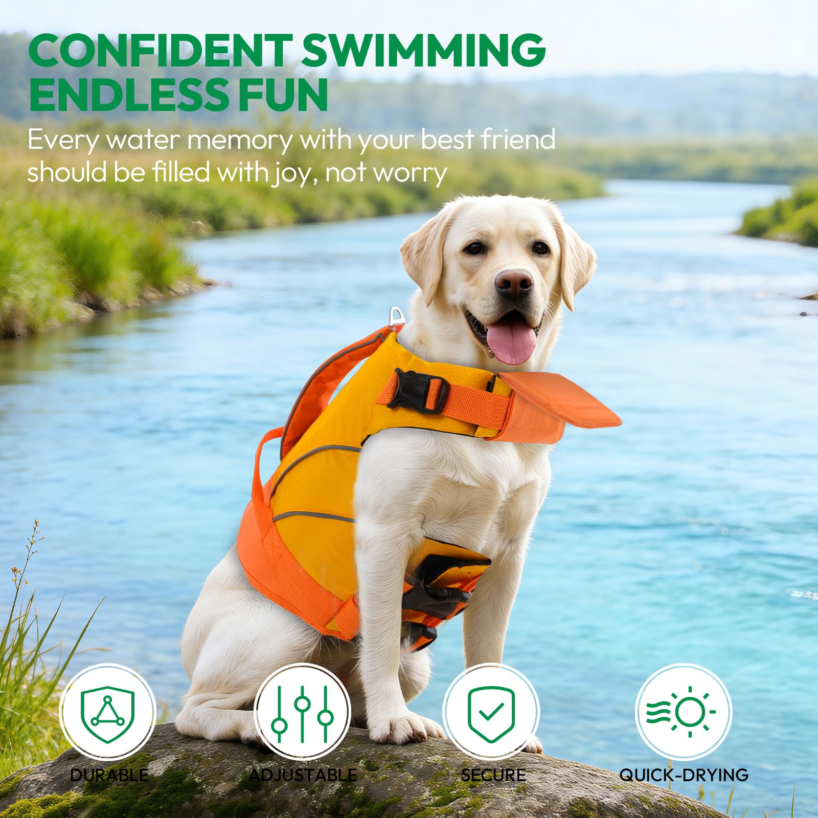 KONVINIT Hundeschwimmweste mit Kinnstütze & Sicherheitsgriff – Dog Life Jacket Stabiler Halt & Hoher Auftrieb, Verstärkte Nähte, Reflektierende Elemente,Dog Swimming Vest