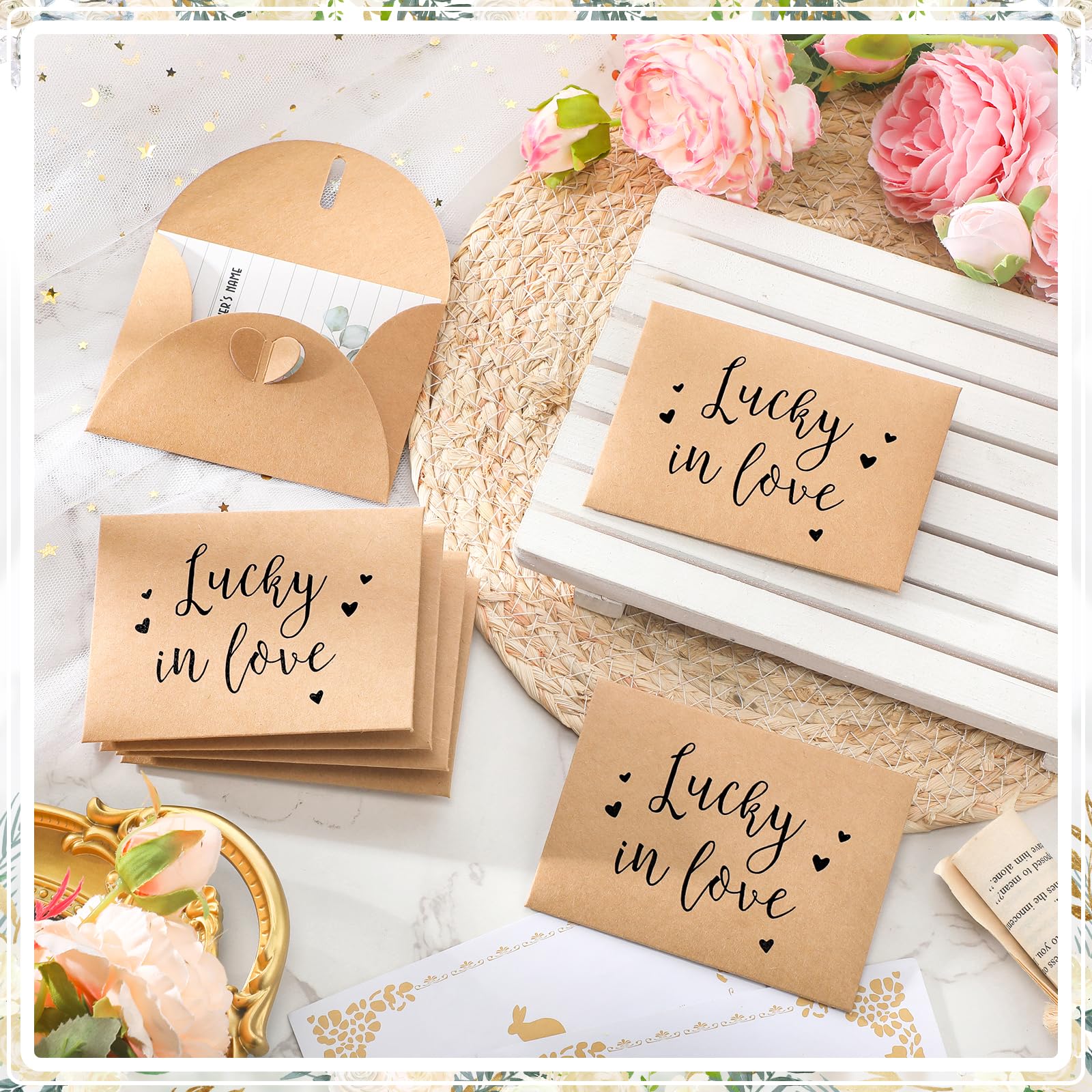 Sayglossy Ticket-Umschläge Für Hochzeitsgeschenke – 100 Stück, 10,9x8,9 Cm, Mit Herzförmigem Verschluss
