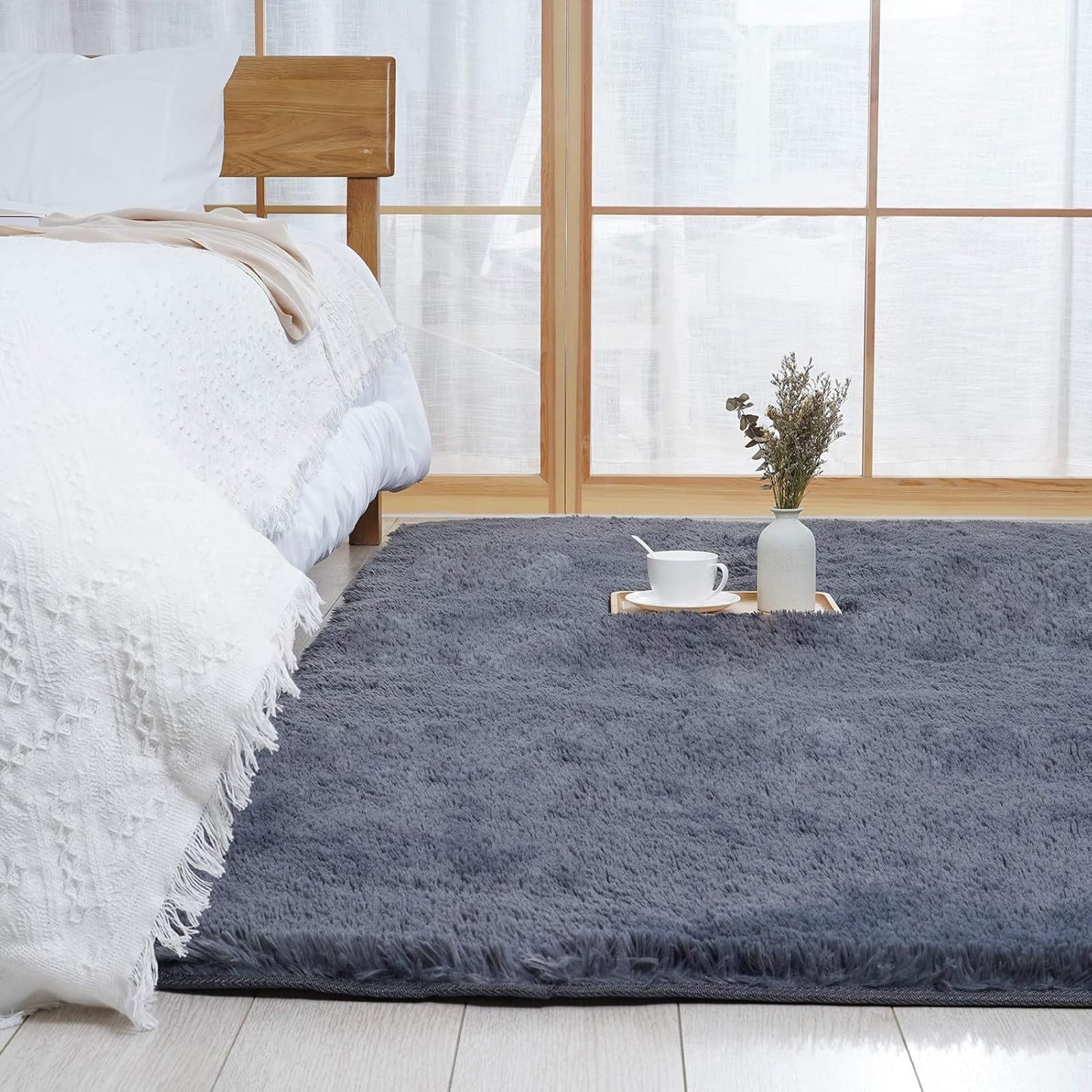 XUEDNGM Alfombras Salón Pelo Largo 240 x 300 cm Suaves de La Pelusa, Lavable y Antideslizante, Muy Suave Alfombras de Salon Grandes Alfombra Salón Monocolor para Salón, Gris