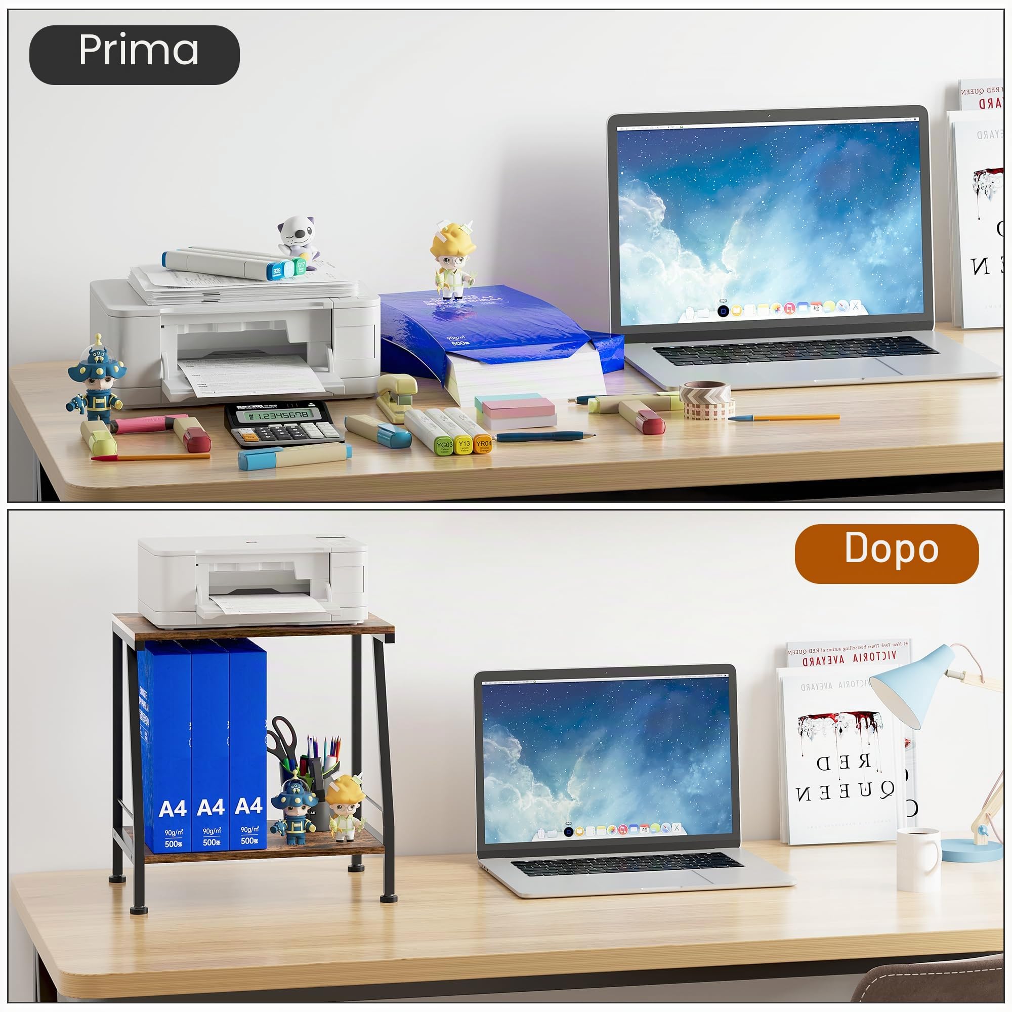 TQVAI Supporto per stampante, in legno, piccolo armadietto per stampante, per ufficio, cucina, scuola, colore: nero/anticato