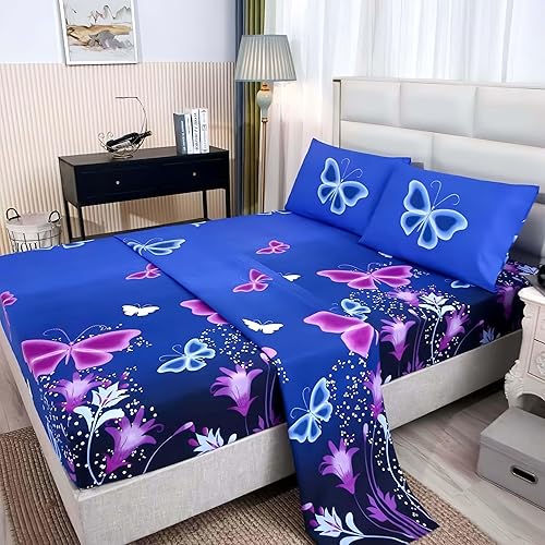 Vista 15 de SDY Juego de sábanas de 4 piezas tamaño matrimonial, bonitas sábanas de nube floral, microfibra súper suave, resistente a las arrugas y a