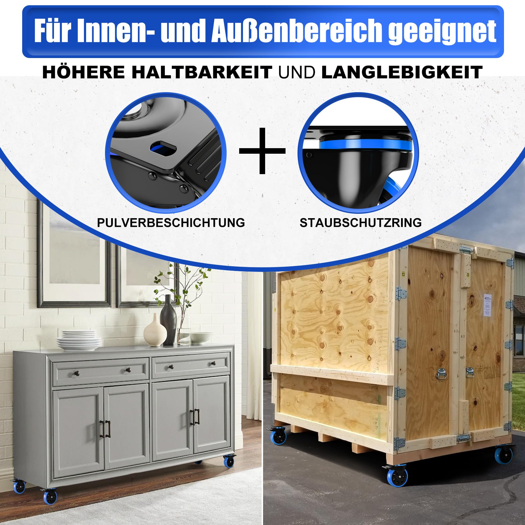 Schwerlastrollen 160mm Lenkrollen bis zu 800KG Tragbarkeit 360° Drehung für Möbeltransport & Industrietransport Schwarz-Blau