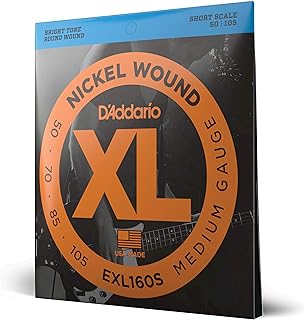 D'Addario Electric Bass Guitar Strings, XL Nickel, EXL160S, Medium Gauge 50-105, Short Scale, 4-String Set, Pack of 1