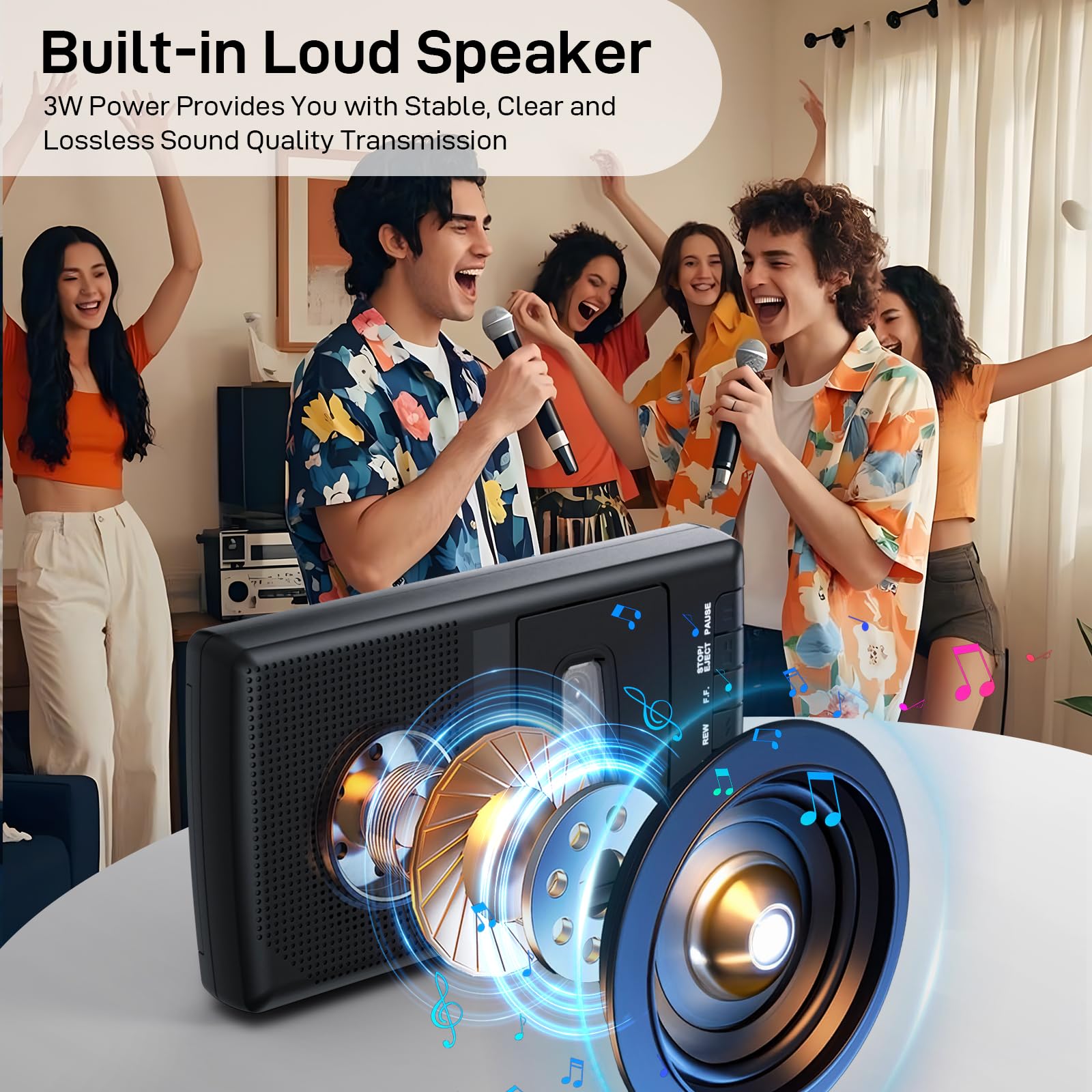 Grabador de Cassette, Reproductor de casetes móvil y digitalizador USB,con Altavoz y micrófono,Mango Extensible, Auriculares