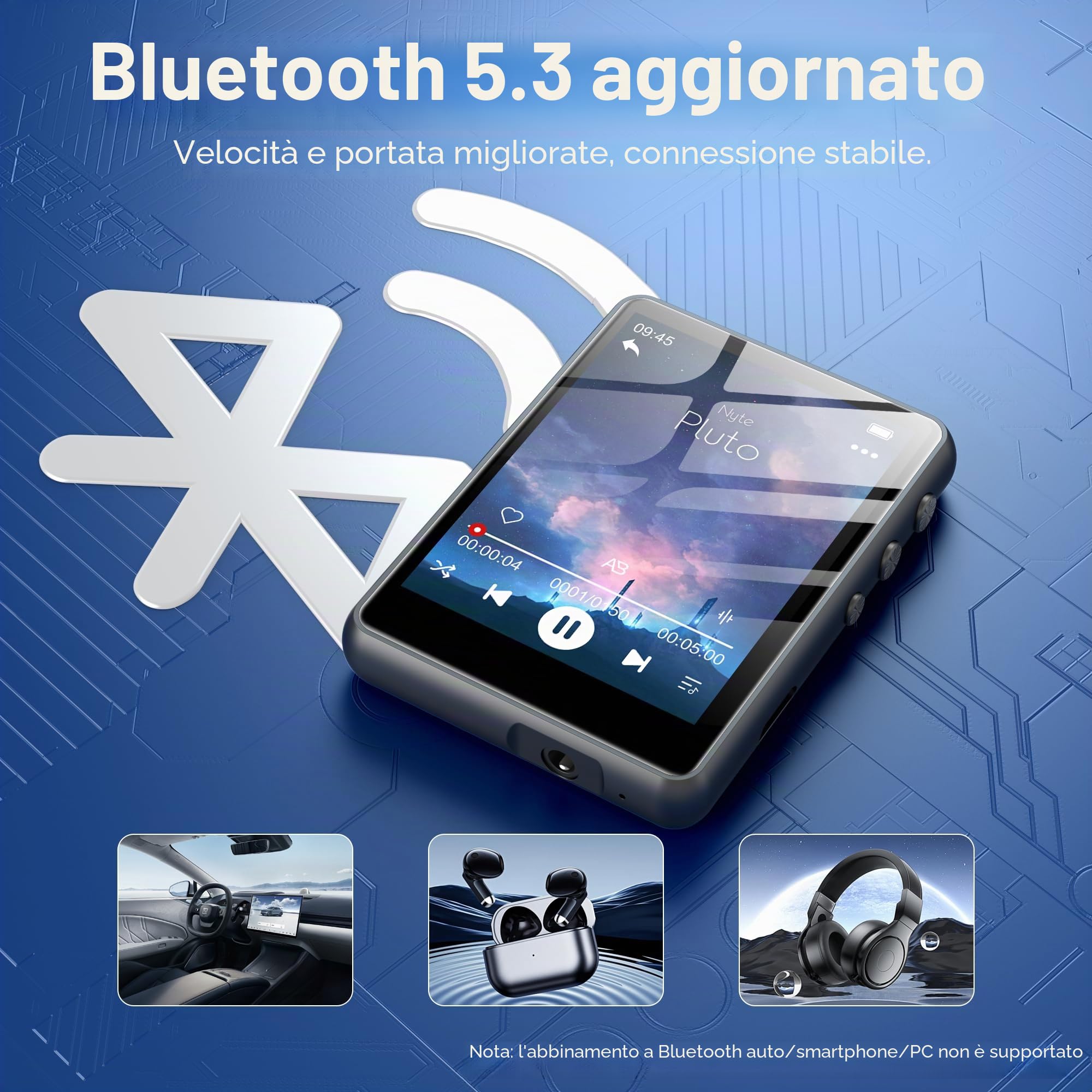 Lettore MP3 SWOFY da 80GB con Bluetooth e WiFi, Lettore MP3 MP4 SWOFY con Touchscreen da 4,0 Pollici, Stereo Portatile, Lettore Musicale Digitale con Radio FM, Registratore, E-Book, Browser (Nero