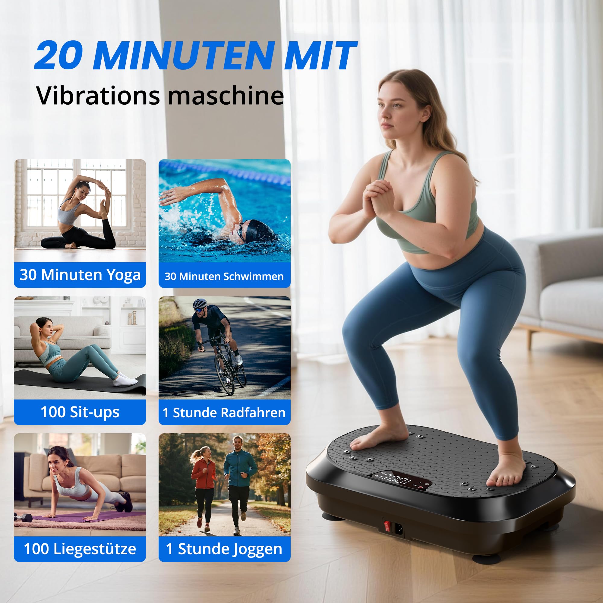 Appareil d'entraînement puissant en plaque vibrante avec haut-parleurs Bluetooth, 120 niveaux d'intensité de massage pour le fitness à domicile, le drainage lymphatique et la formation du corps