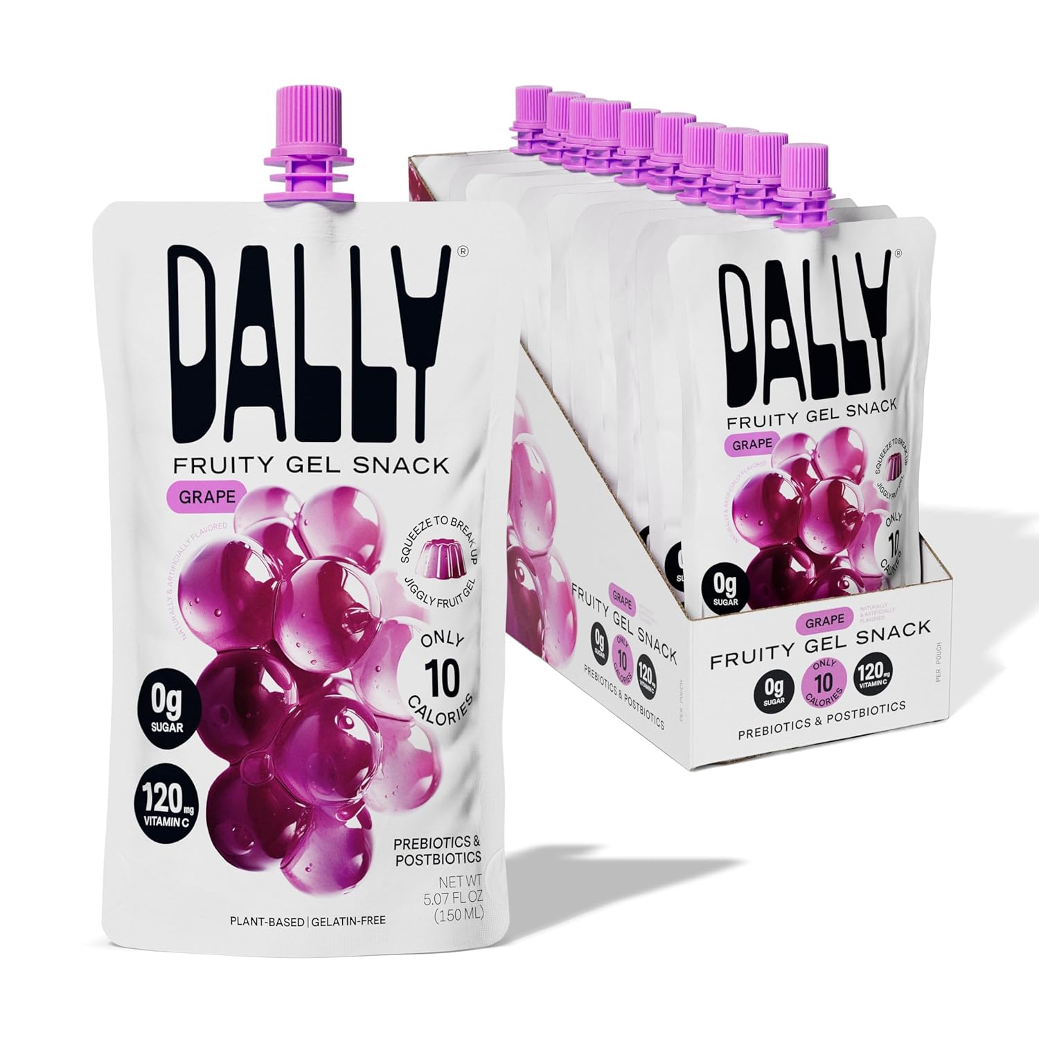 Dally Grape Drinkable Konjac Jelly 10 Pouches | Healthy 10-Calorie, Keto, Gluten Free, Sugar Free Korean Fruit Snack | Prebiotics & Postbiotics for Skin, Immune & Weight Management