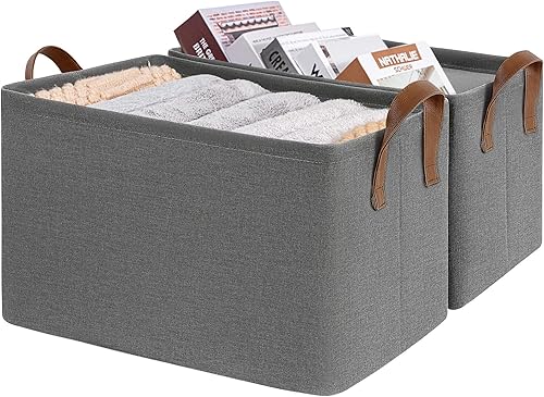 Miniatura 24 de CHICVITA - Canastas de almacenamiento para estantes y armario, organizadores modernos, color beige, paquete de 2 unidades, 16 ¾ pulgadas de largo x