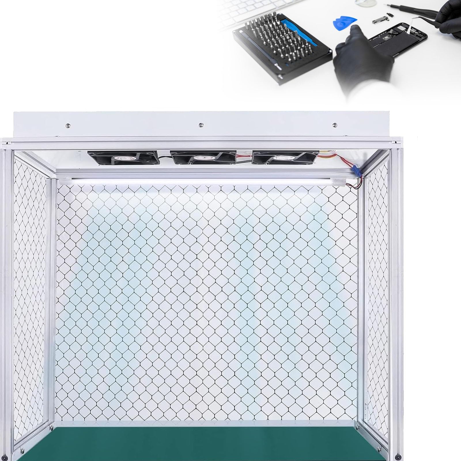 Profi Laminar Flow Box Vertikal, H14 HEPA Filter Klasse 100, Reinraum Werkbank aus Aluminium mit 3 Lüftern für Präzisions Elektronik und Laboranwendungen