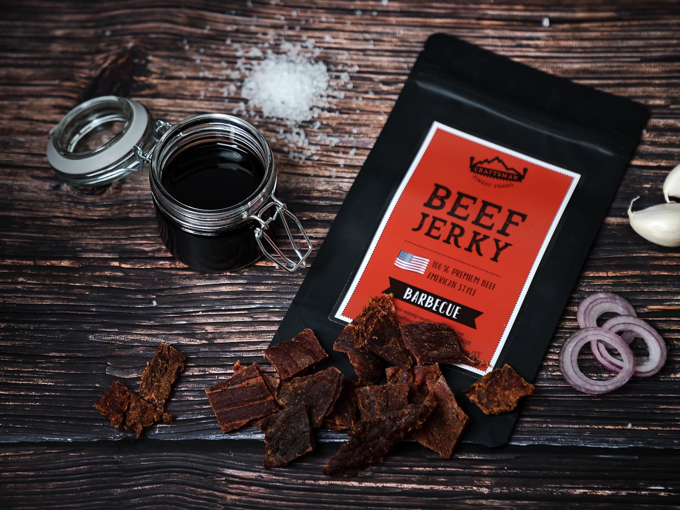 Craftsman Beef Jerky BARBECUE 1 kg (10 x 100g) | Trockenfleisch aus Deutschland - Bayern | American Jerky Beef Set | 100% Rindfleisch | BBQ | Premium Meat Snack MADE IN GERMANY