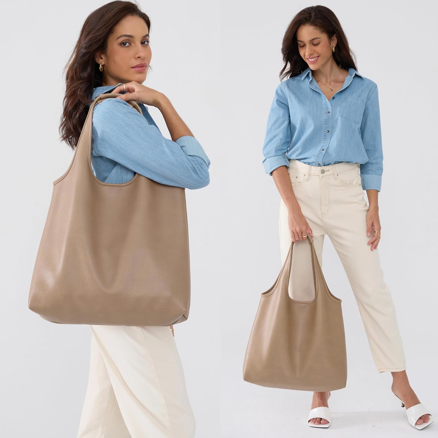 HOXIS Women's Hobo Bag Soft Vegan Leather Tote Oversized Slouchy Handbag for Shopping,Weekender,Work - Image 2