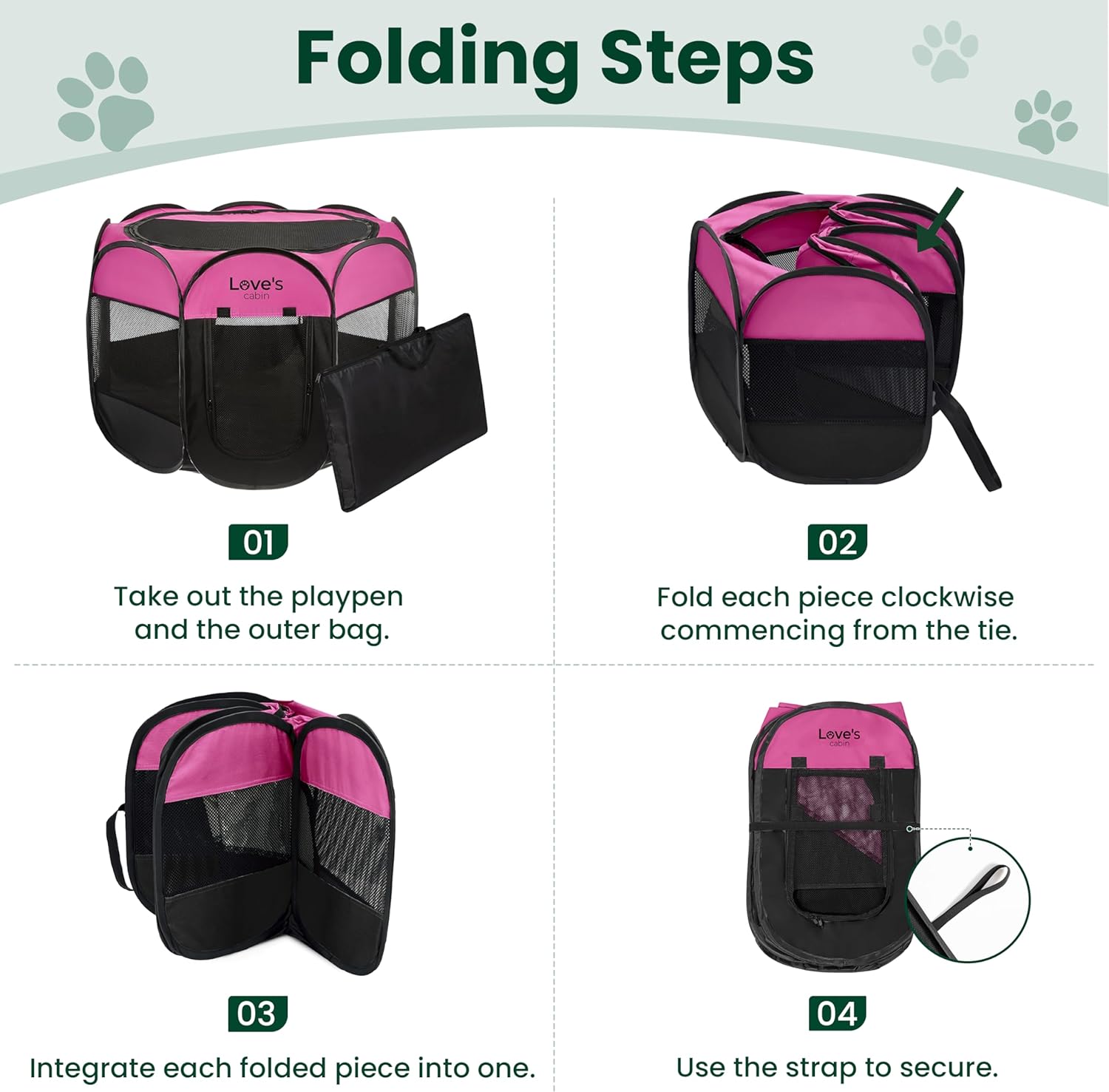 Love's cabin Pet Puppy Dog Playpen, Small Dog Tent Crates Cage Indoor/Outdoor, Portable Playpen for Cat, Foldable Pop Up Dog Kennel Playpen with Carring Case, Removable Zipper Top, Pink