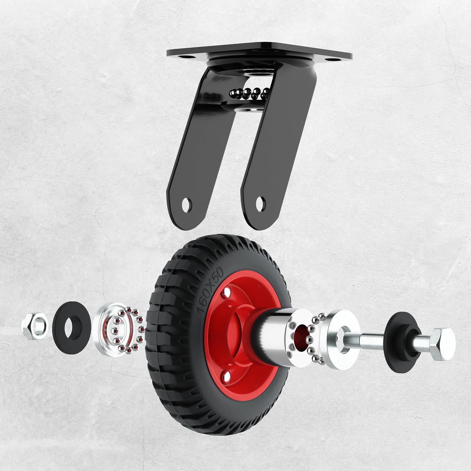 Houseables Outdoor Caster Wheels, Off Road Caster Wheels, 6 Inch, Swivel, Plate Mount, 6”, Castor, Heavy Duty, Industrial, All Terrain, for Cart, Chicken Coop, Large, No Flat, Flat Free, Solid Rubber