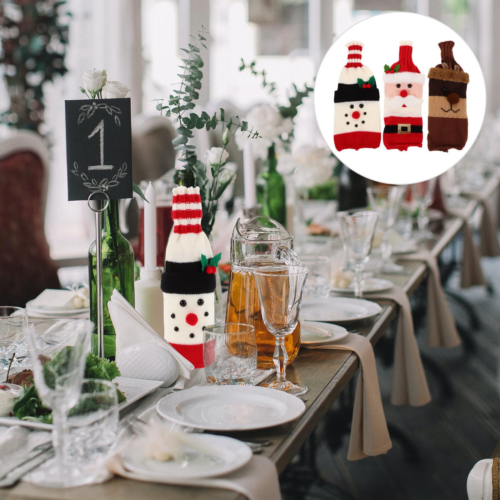 SHINEOFI 15 Pièces Housse de Bouteille de Vin Tricotée Festive,