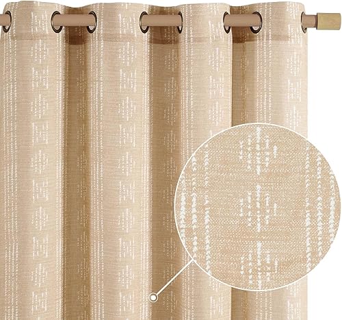Jinchan - Cortinas bohemias semitraslúcidas con rayas geométricas, filtrado de luz y ojales, ideal para sala de estar, dormitorio y casa de campo,