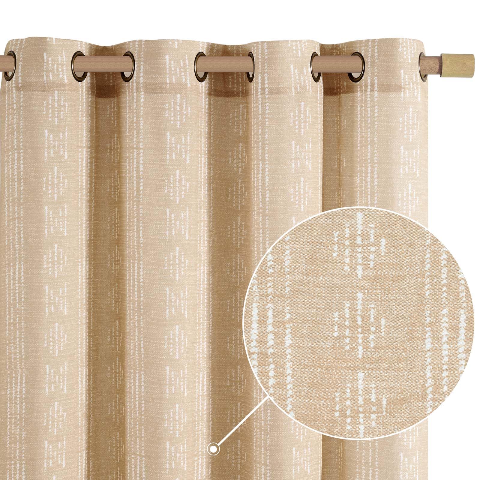 Photo 1 of jinchan Boho Curtains for Living Room Farmhouse Beige Curtains 84 Inch Length for Bedroom Semi Sheer Drapes Geometric Striped Printed Mudcloth Light Filtering Grommet Curtains 2 Panels