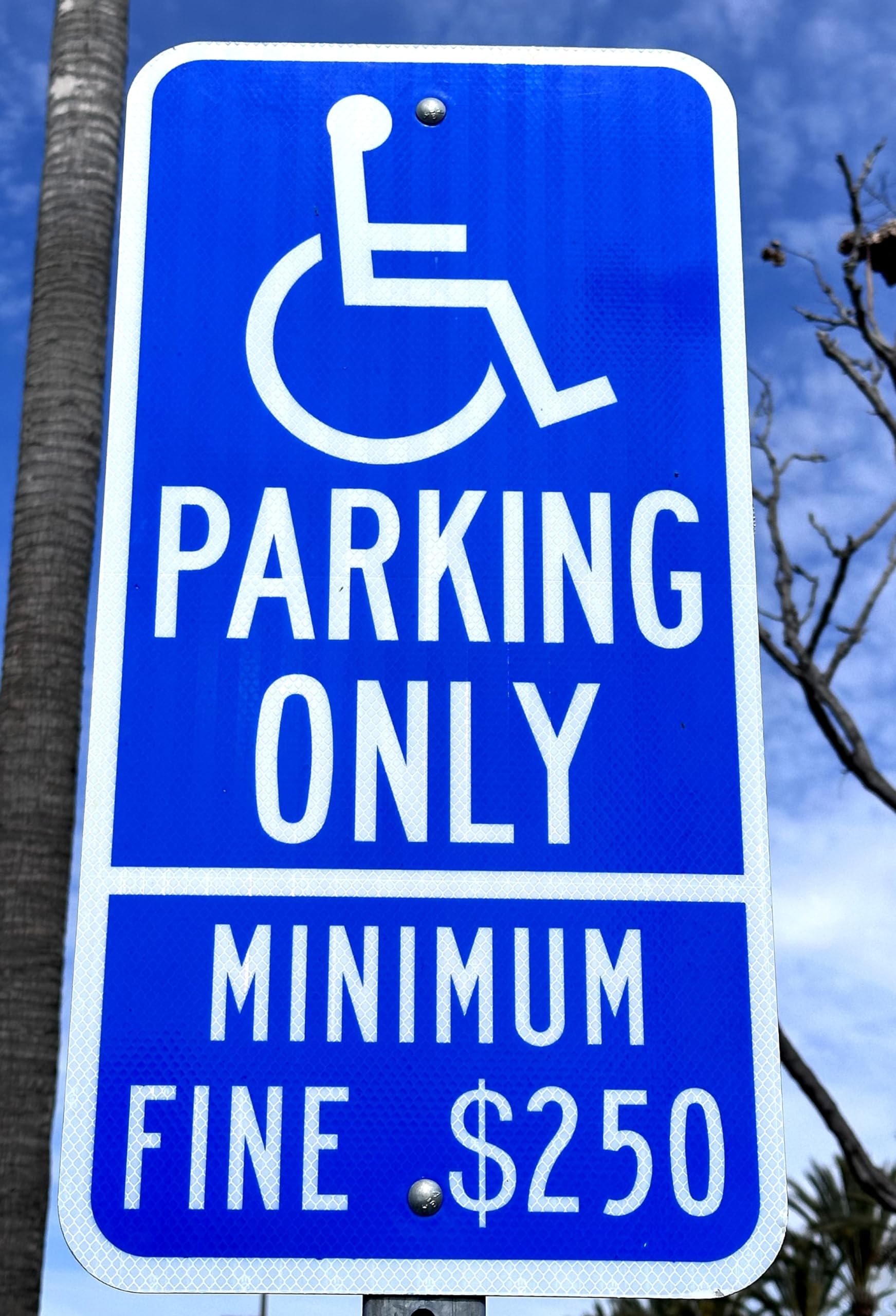 Handicap Parking Only Minimum Fine $250, Reflective Aluminum Sign